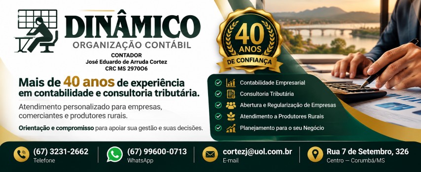 Dinâmico Organização Contábil — mais de 40 anos de experiência em contabilidade e consultoria tributária em Corumbá/MS