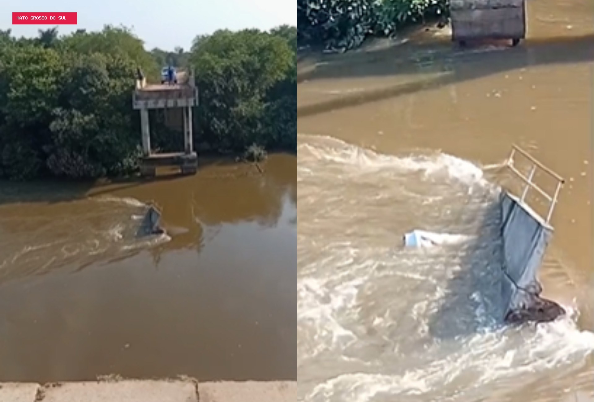 Ponte cede e caminhoneiro morre após carreta cair no rio Taquari em MS