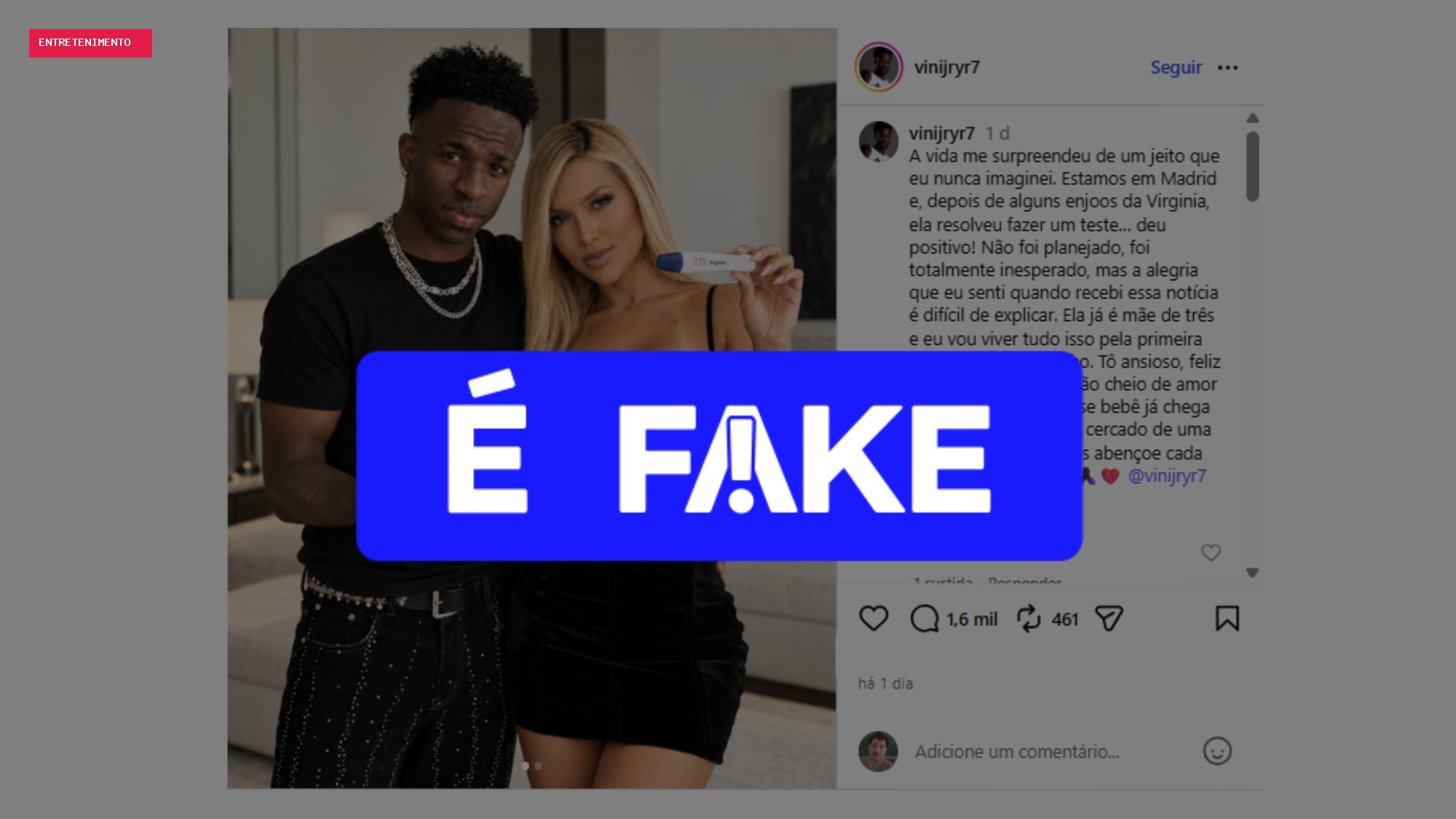 É #FAKE que Virginia Fonseca e Vini Jr. postaram fotos com anúncio de gravidez; imagens foram fabricadas