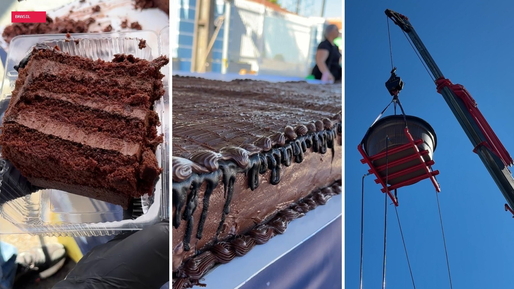 Confeiteira do Paraná faz bolo gigante de 2 toneladas e despeja 600 litros de calda com ajuda de