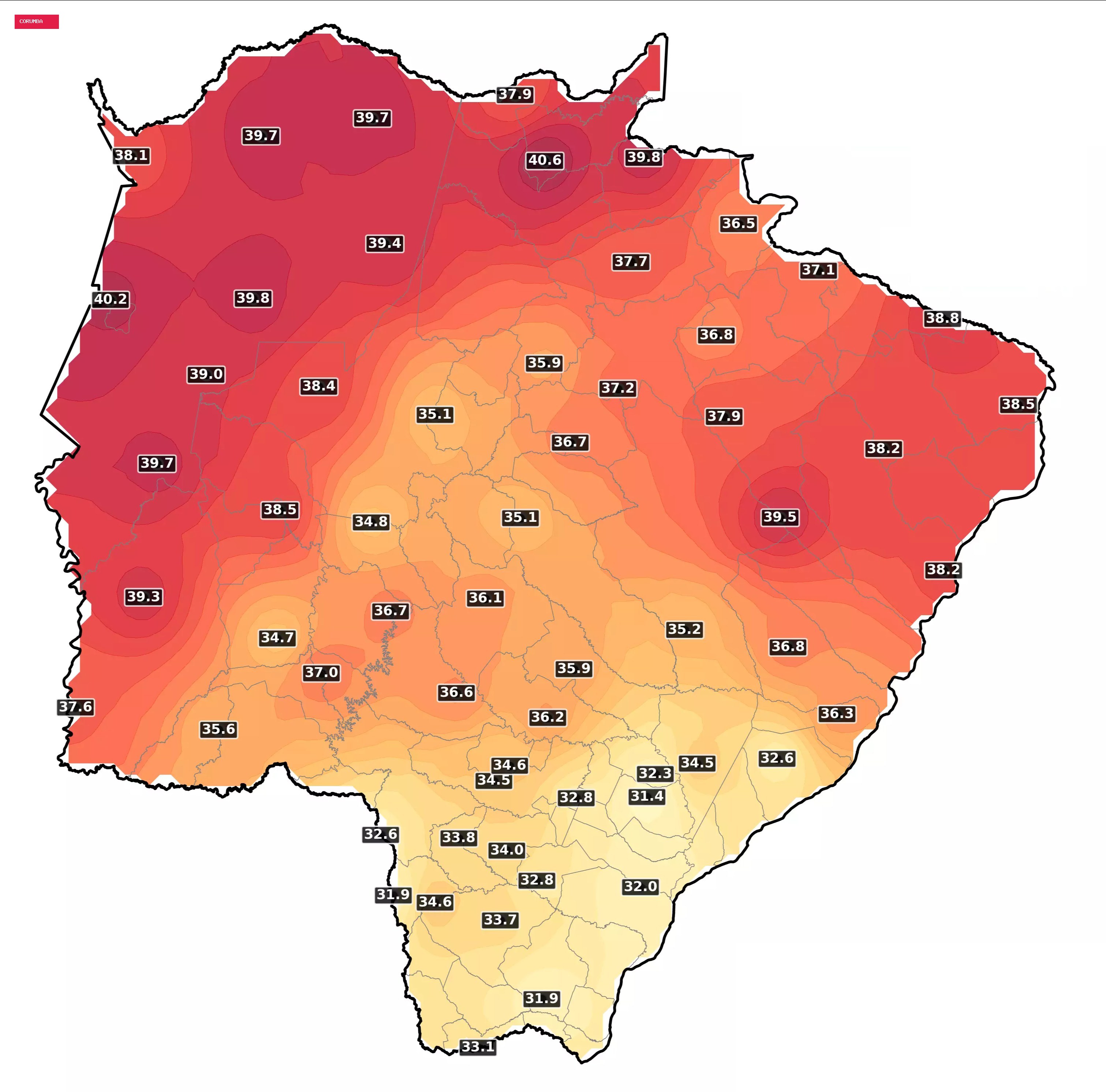 Duas cidades passam dos 40°C antes de virada brusca no tempo em MS