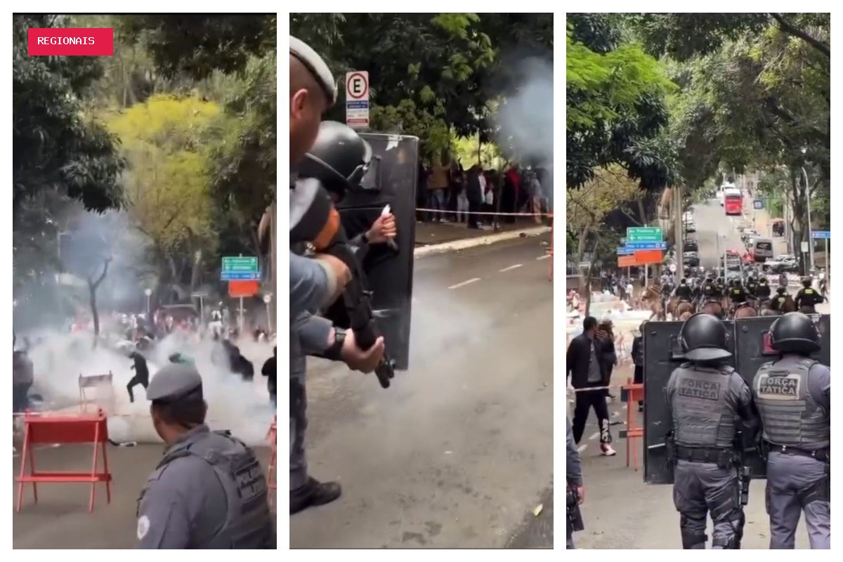 PM usa bombas de gás lacrimogêneo para dispersar opositores de Flávio Bolsonaro perto da Avenida Paulista