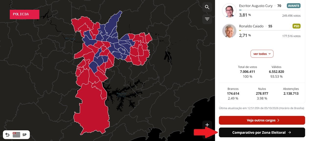 MAPA: o resultado das eleições 2026 em Campo Grande por local de votação e seção eleitoral