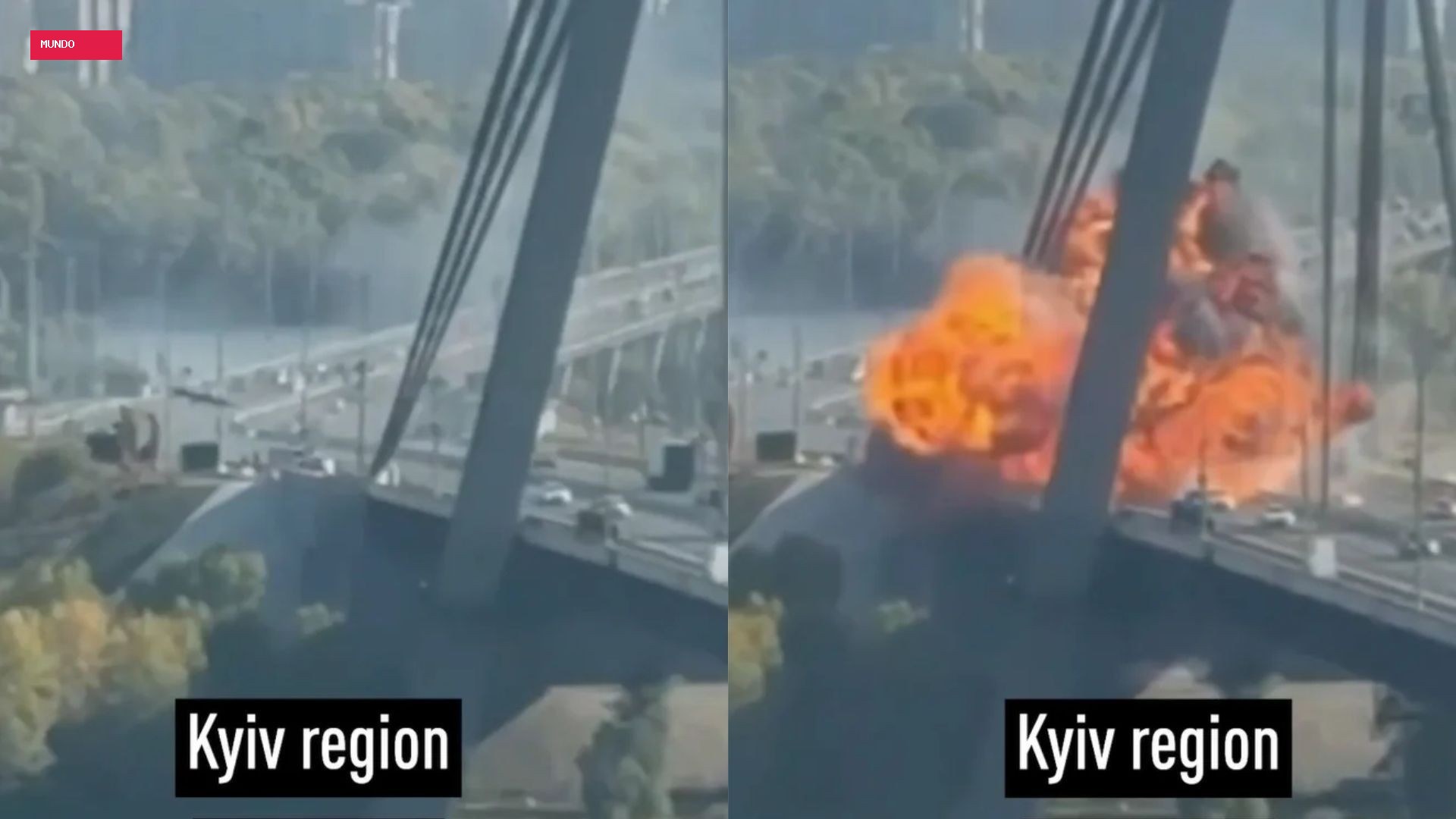 Drone russo atinge ponte movimentada em Kiev; 2 ficam feridos