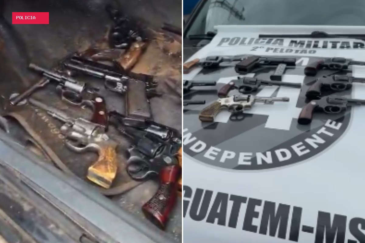 Polícia encontra arsenal com fuzil escondido em compartimento secreto de carro em MS