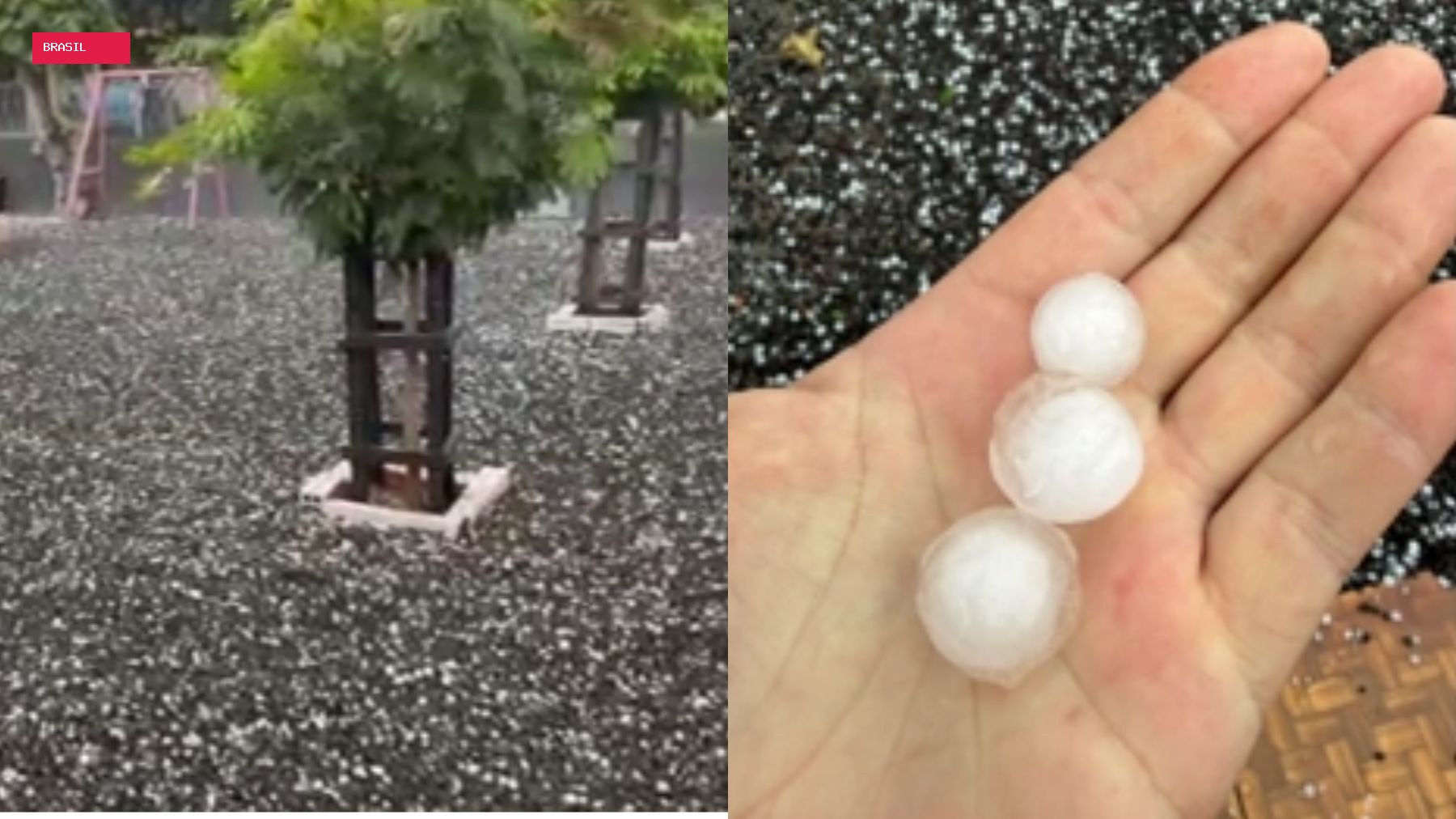 Temporal com granizo cobre quintais de gelo no Paraná
