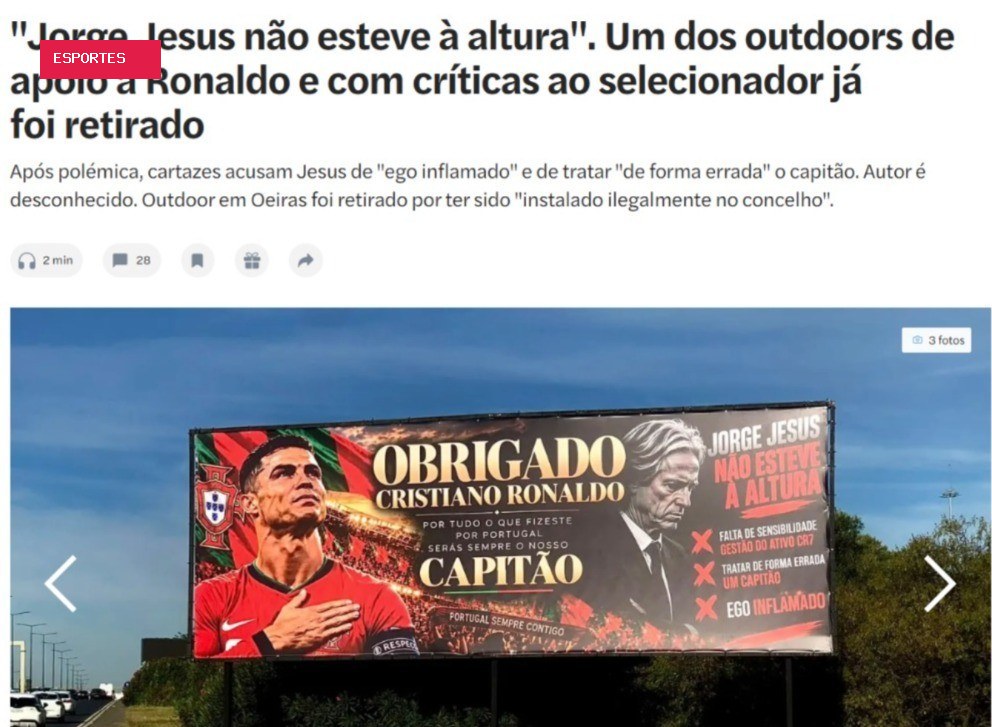 Torcedores protestam contra Jorge Jesus, e Portugal perde 1,5 milhão de seguidores após crise com CR7