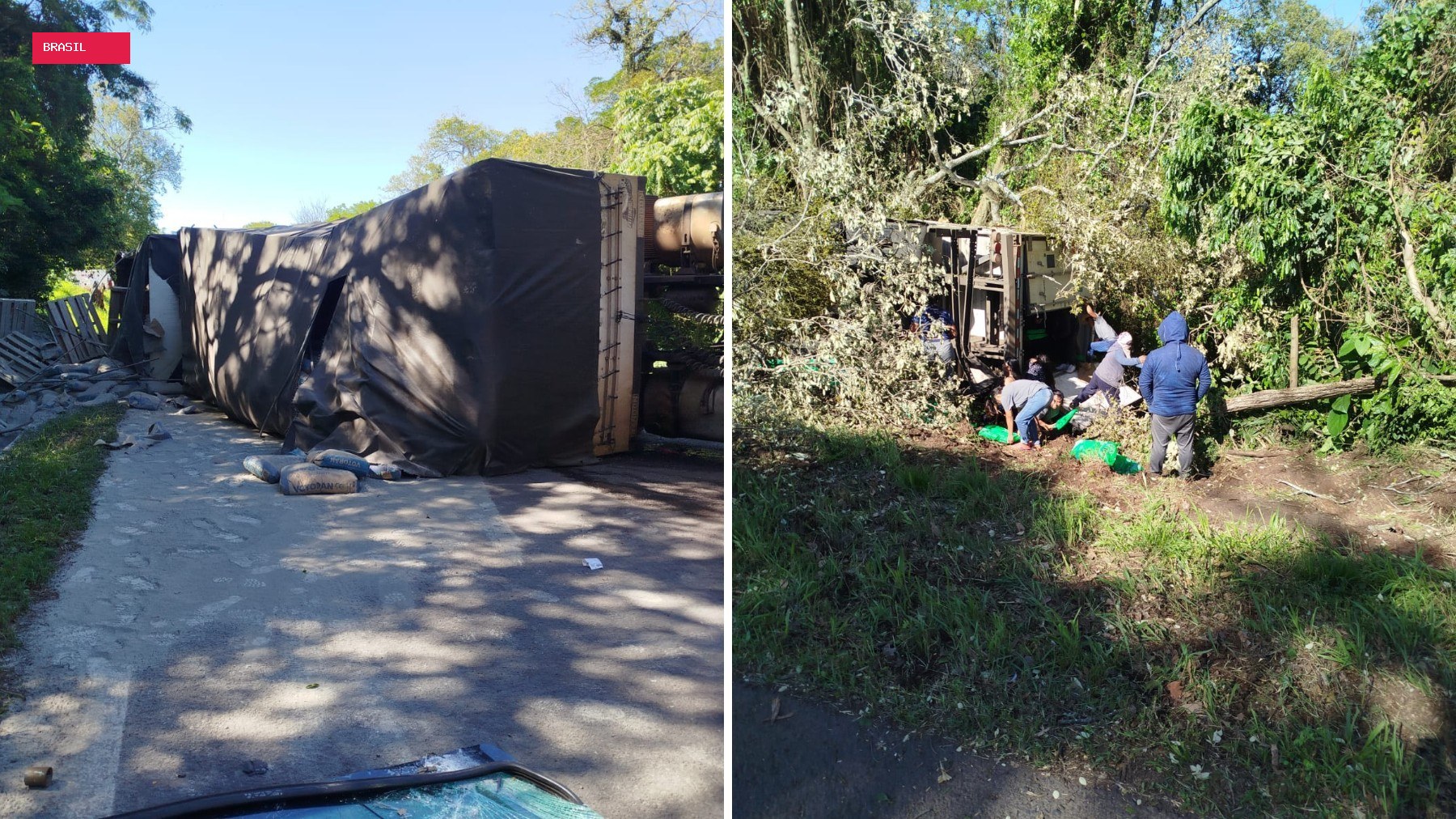 Tombamento de dois caminhões bloqueia BR-277, no Paraná; carga de um deles foi saqueada